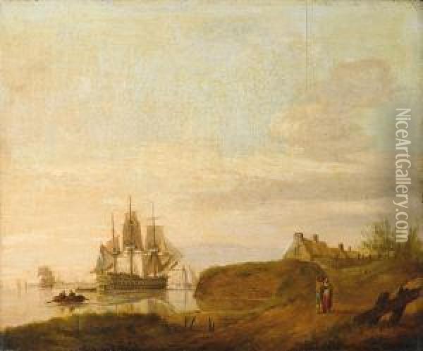 Kustenlandschaft Mitsegelschiffen Oil Painting - Johannes Hermanus Koekkoek