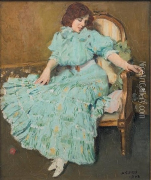 La Robe Verte Oil Painting - Auguste Theodore Desch