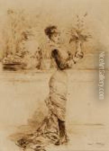 Femme Avec Des Fleurs Dans Un Vase Oil Painting - Henry Somm