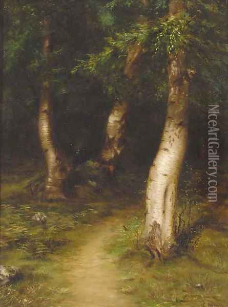 A glade in a birch wood Oil Painting - James Coutts Michie