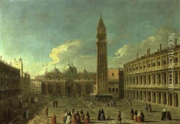 View Of The Piazza San Marco, Venice Looking Toward The Campanile Oil Painting - Giovanni Richter