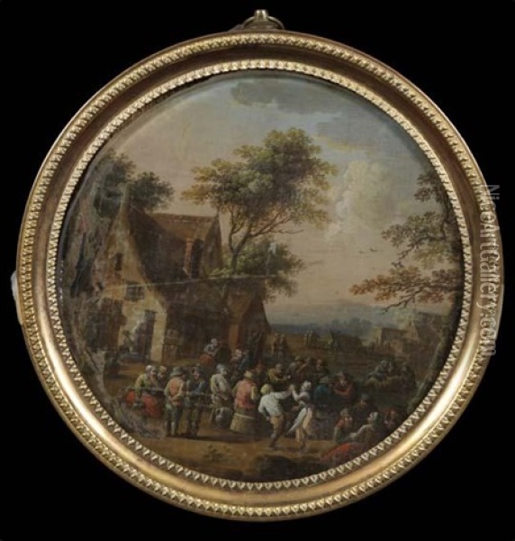 Scene De Taverne (+ Fete Villageoise; Pair) Oil Painting - Jacques Willem Van Blarenberghe
