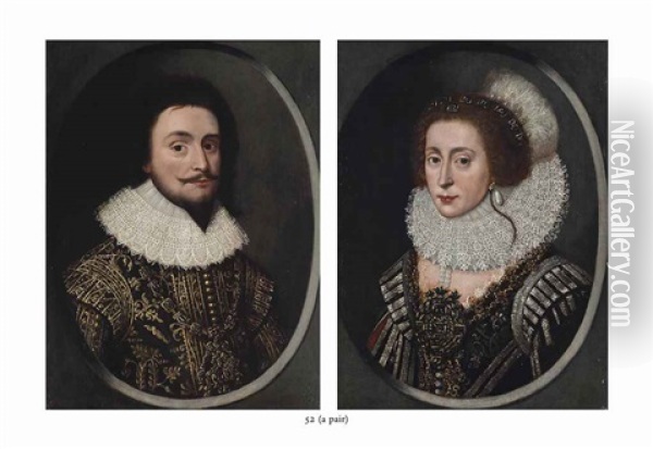 Portrait Of Frederick V Of Bohemia, The Winter King, Elector Palatine (1596-1632) And Portrait Of Elizabeth, Queen Of Bohemia (1596-1662) (pair) Oil Painting - Pierre Dumonstier the Younger