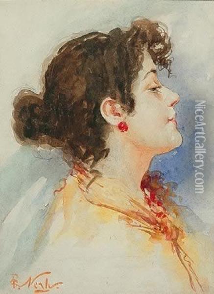 Head Of A Young Woman Oil Painting - Girolamo Pieri B. Nerli