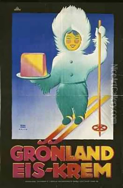 German advertisement for 'Greenland' ice cream Oil Painting - Lucian Bernhard