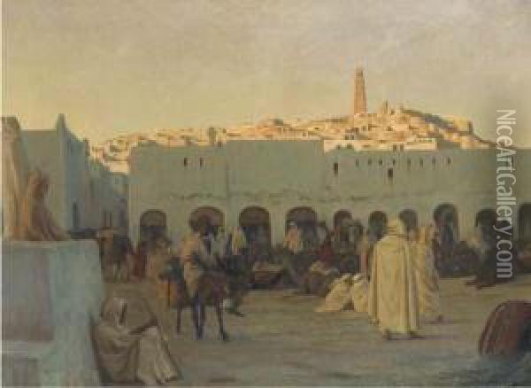 Oriental Market At Ghardaia Oil Painting - August Le Gras