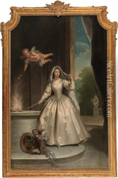Ritratto Allegorico Di Una Dama Della Corte Di Versailles Nei Panni Di Una Vestale Oil Painting - Jean Raoux