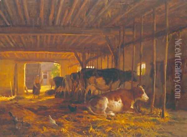 The Cow shed Oil Painting - Jean Louis van Kuyck