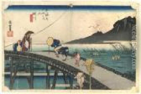 Les Cinquante Trois Stations Du Tokaido, Kakegawa, Akiba-yame Embo Oil Painting - Utagawa or Ando Hiroshige