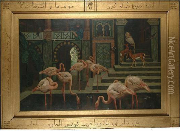 The Pets Of An Eastern Palace: A Tunisian Study Oil Painting - Harry Hamilton Johnston