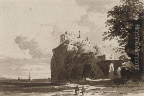 A Castle On A Rocky Promontory Oil Painting - Edgar John Varley