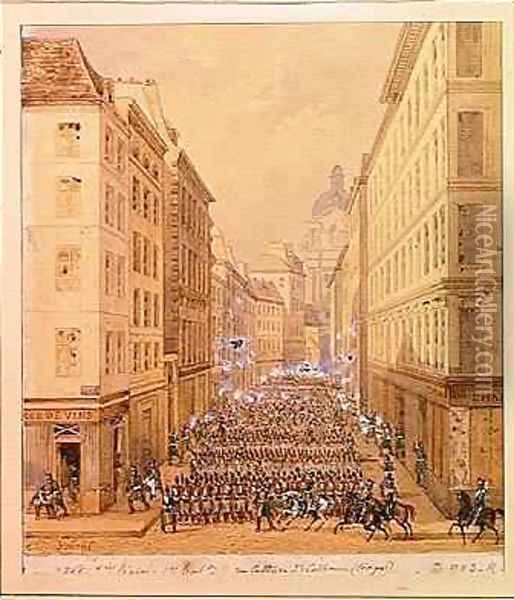 March of the First Battalion Rue Culture Sainte Catherine Oil Painting - Gaspard Gobaut