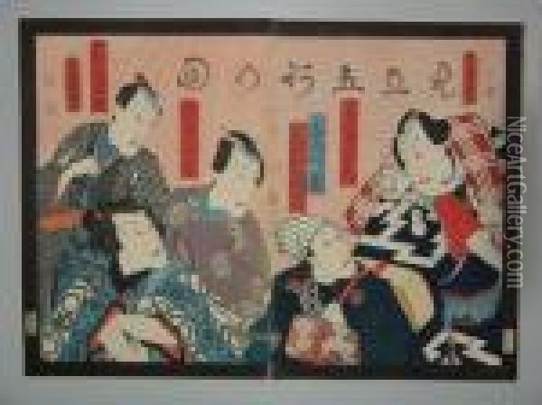 Cinq Acteurs En Buste Oil Painting - Kunisada