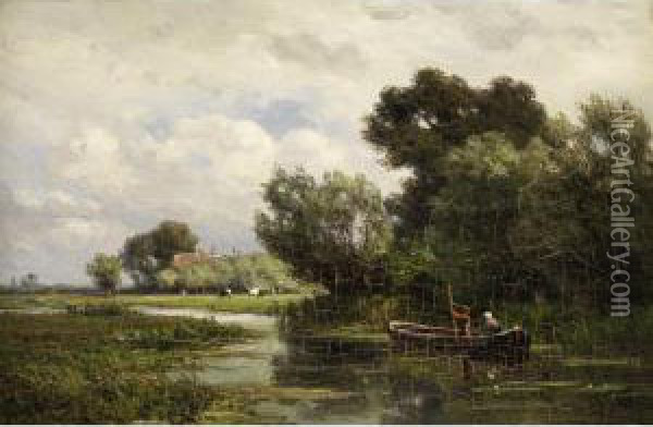 Landschaft Mit Wasserlauf Vor Baumigem Ufer Oil Painting - Jan Willem Van Borselen