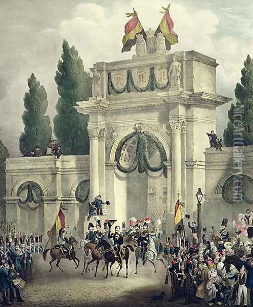 Entry of Prince Leopold of Saxe-Cobourg-Gotha 1790-1865 into Brussels, 21st July 1831 Oil Painting - Gustave Adolphe Simoneau
