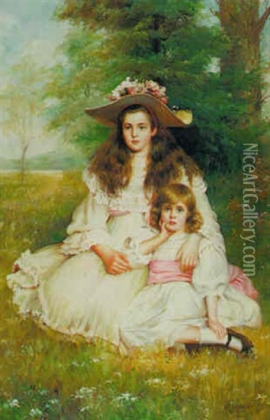 Two Sisters In The Park Oil Painting - Georg Nicolaj Achen
