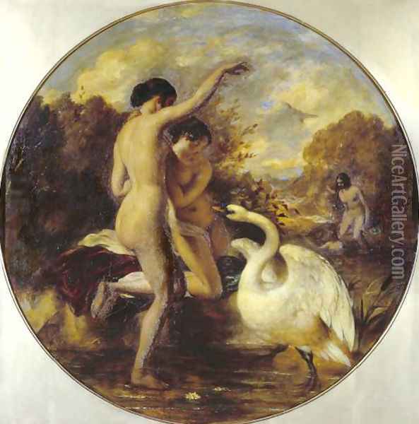 Female Bathers Surprised By A Swan Oil Painting - William Etty