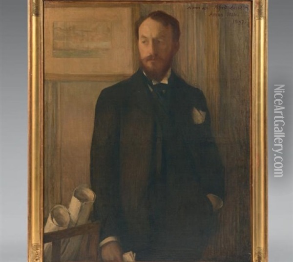 Portrait De Alfred Lasneret, 1897 Oil Painting - Edmond Francois Aman-Jean