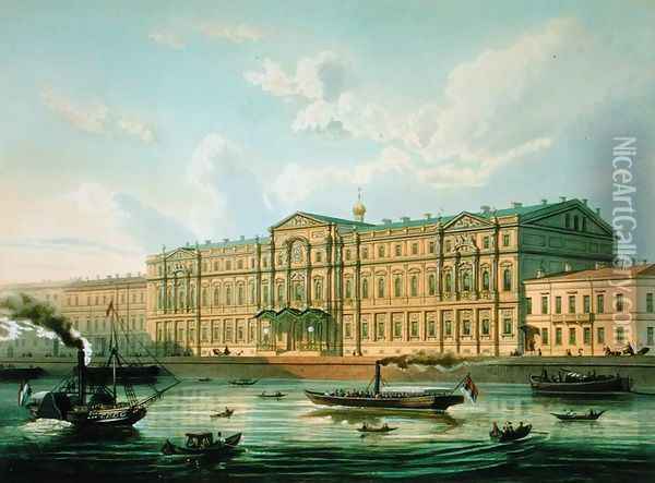 Palace of Grand Duke Mikhail and Palace Embankment, 1850s Oil Painting - J. Charlemagne