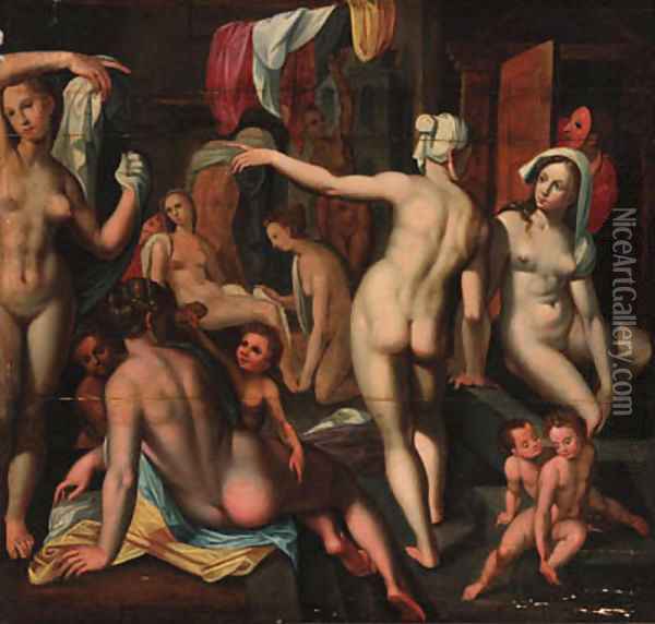 Maidens and children bathing Oil Painting - Frans Floris