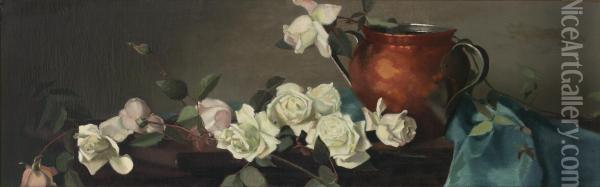 Still Life With Copper Pot And Roses Oil Painting - Mary Augusta Heister Reid