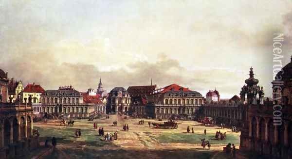 View of Dresden, Zwingerhof in Dresden, from the fortress Oil Painting - (Giovanni Antonio Canal) Canaletto