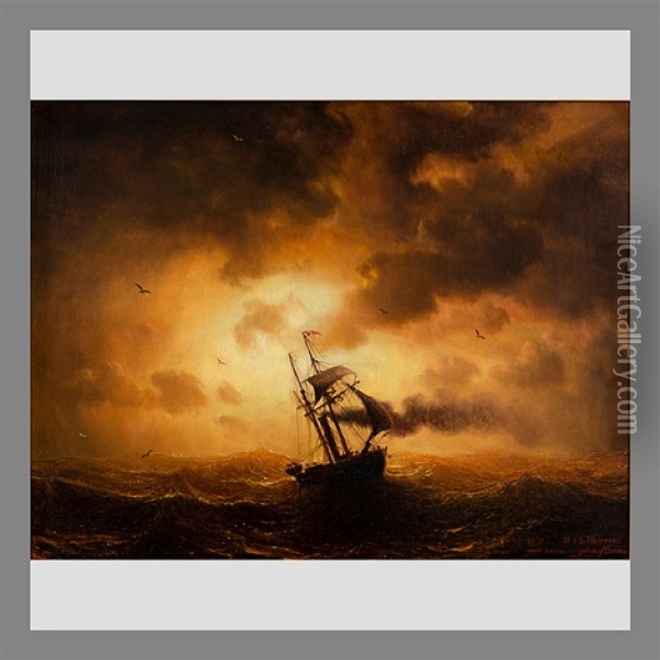 Ship At Sunset Oil Painting - Marcus Larsson