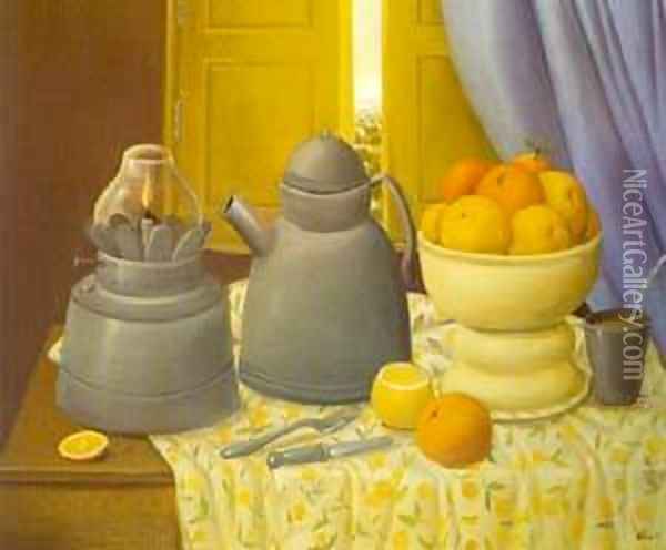 Still Life With Lamp 1997 Oil Painting - Fernando Botero