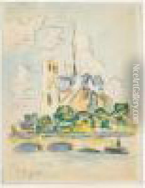 La Seine A Notre-dame Oil Painting - Paul Signac