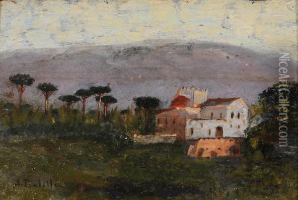 Paesaggio Con Casolari Oil Painting - Attilio Pratella