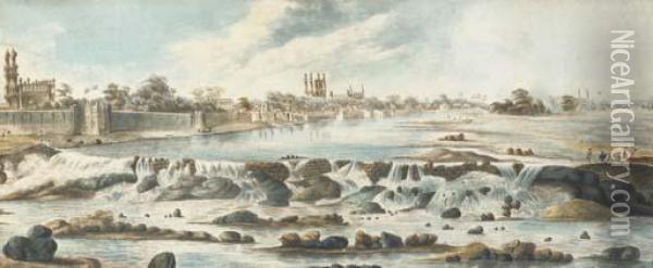 North East View Of Hyderabad, On The Musi River Oil Painting - Thomas Anbury