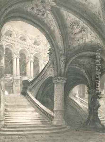The Staircase of the Paris Opera House Oil Painting - Charles Garnier