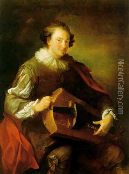 Portrait Of A Man Playing A Hurdy-gurdy Oil Painting - Alexis Grimou