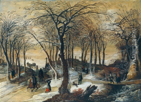 Bewaldete Winterlandschaft Mit Jagern Oil Painting - Frans de Momper