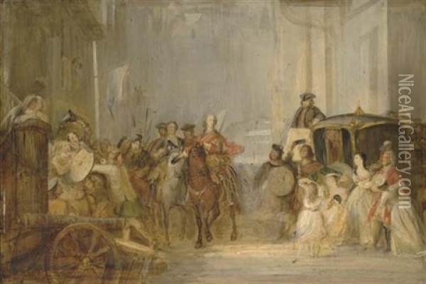 The Entrance Of Prince Charles Edward Stuart To Edinburgh (sketch) Oil Painting - Thomas Duncan