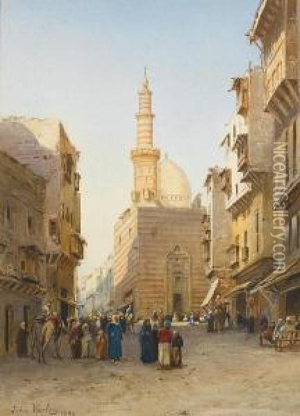 Street Scenes In Cairo Oil Painting - John Jnr. Varley