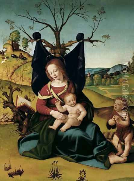 Madonna with Child and the Young St John c 1505 1510 Oil Painting - Piero Di Cosimo
