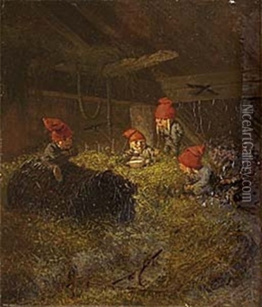 Tomtar Pa Loftet Oil Painting - Fredrik (Carl Thure F.) Wohlfahrt