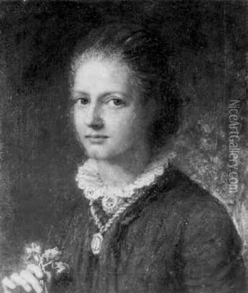 Portrait Of A Young Woman Holding A Posy Oil Painting - Carl Wilhelm Friedrich Bauerle