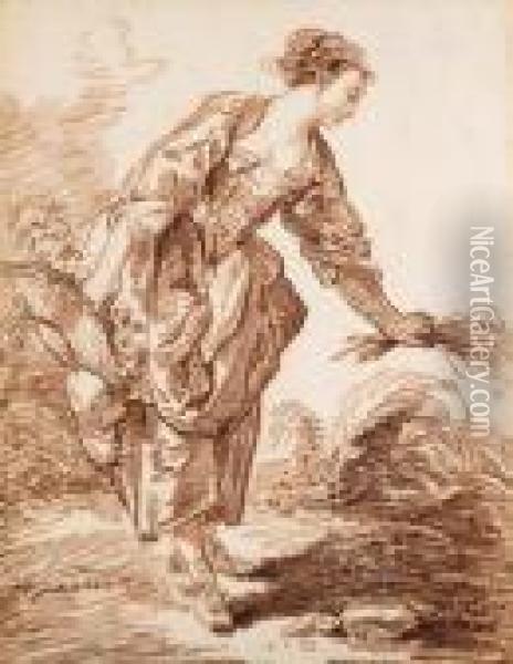 A Shepherdess Picking Flowers Oil Painting - Hubert Robert