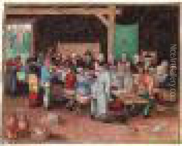 A Peasant Wedding Feast Oil Painting - Friedrich The Elder Brentel