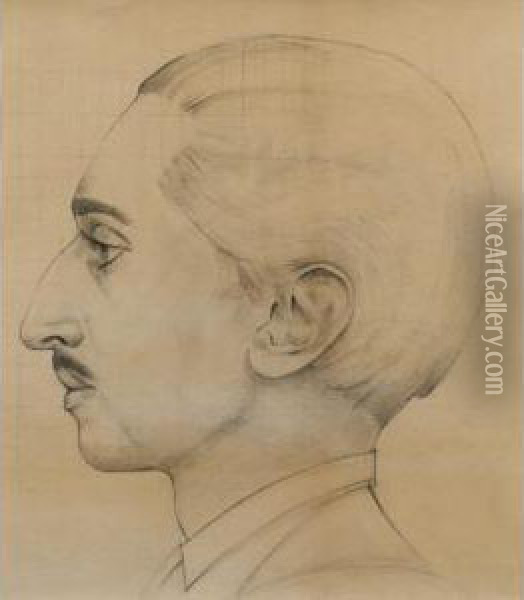 Profil Du Maharajah D'indore Yeswant Rao Holkar Oil Painting - Bernard Boutet De Monvel