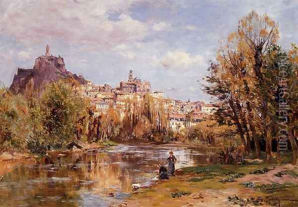 The Village of Puy en Valay Oil Painting - Edmond Marie Petitjean