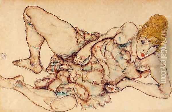 Reclining Woman With Blond Hair Oil Painting - Egon Schiele
