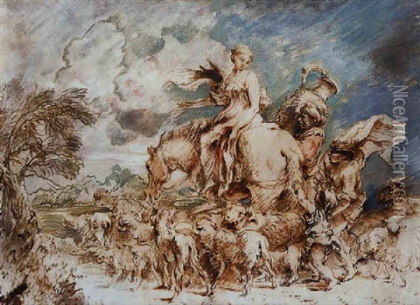 Scene Pastorale Oil Painting - Giovanni Benedetto Castiglione