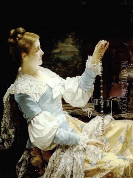 Admiring Her Jewels Oil Painting - Jan Portielje