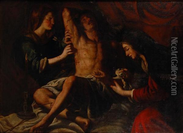 San Sebastiano Curato Da Irene E La Sua Serva Oil Painting - Andrea Giovanni Ansaldo