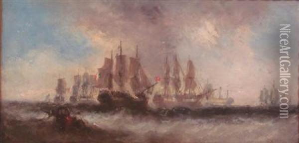 French Naval Engagement Oil Painting - William Adolphu Knell