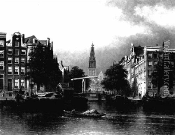 A View Of The Groenburgwal In Amsterdam Oil Painting - Eduard Alexander Hilverdink