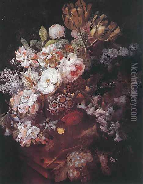 Vase with Flowers Oil Painting - Jan Van Huysum